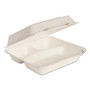 SOLO Bare Eco-Forward Bagasse Hinged Lid Containers, ProPlanet Seal, 3-Compartment, 9.6 x 9.4 x 3.2, Ivory, Sugarcane, 200/Carton (SCCHC9CSC2050) View Product Image