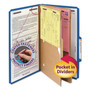 Smead 6-Section Pressboard Top Tab Pocket Classification Folders, 6 SafeSHIELD Fasteners, 2 Dividers, Legal Size, Dark Blue, 10/Box