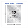 Avery Round Labels, Inkjet Printers, 2" dia, Silver, 12/Sheet, 8 Sheets/Pack