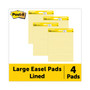 Post-it Easel Pads Super Sticky Vertical-Orientation Self-Stick Easel Pad Value Pack, Presentation Format (1.5" Rule), 25 x 30, Yellow, 30 Sheets, 4/Carton View Product Image