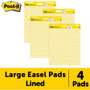 Post-it Easel Pads Super Sticky Vertical-Orientation Self-Stick Easel Pad Value Pack, Presentation Format (1.5" Rule), 25 x 30, Yellow, 30 Sheets, 4/Carton