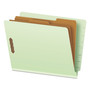 Pendaflex End Tab Classification Folders, 2.5" Expansion, 2 Dividers, 6 Fasteners, Letter Size, Pale Green Exterior, 10/Box