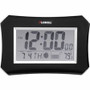 Lorell LCD Wall/Alarm Clock - Digital - Quartz - LCD - Black Main Dial - Silver Case
