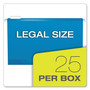 Pendaflex Colored Reinforced Hanging Folders, Legal Size, 1/5-Cut Tabs, Blue, 25/Box