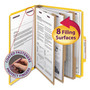 Smead Eight-Section Pressboard Top Tab Classification Folders, Eight SafeSHIELD Fasteners, 3 Dividers, Letter Size, Yellow, 10/Box