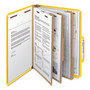 Smead Eight-Section Pressboard Top Tab Classification Folders, Eight SafeSHIELD Fasteners, 3 Dividers, Letter Size, Yellow, 10/Box