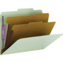 Smead Pressboard Classification Folders, Six SafeSHIELD Fasteners, 2/5-Cut Tabs, 2 Dividers, Letter Size, Gray-Green, 10/Box
