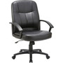 Lorell Chadwick Series Managerial Mid-Back Chair - Black Seat Color - Leather Seat Material - Black Frame Color - 5-star Base - Black