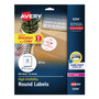 Avery Permanent Laser Print-to-the-Edge ID Labels w/SureFeed, 2 1/2"dia, White, 300/PK