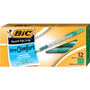 BIC Round Stic Grip Xtra Comfort Ballpoint Pen, Easy-Glide System, Stick, Medium 1.2 mm, Green Ink, Gray/Green Barrel, Dozen