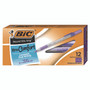 BIC Round Stic Grip Xtra Comfort Ballpoint Pen, Easy-Glide System, Stick, Medium 1.2 mm, Purple Ink, Gray/Purple Barrel, Dozen