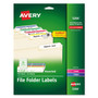 Avery TrueBlock File Folder Labels - 2/3" Width x 3 7/16" Length - Permanent Adhesive - Rectangle - Inkjet, Laser - Matte - (AVE5266)