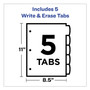 Avery Write and Erase Big Tab Durable Plastic Dividers, 3-Hole Punched, 5-Tab, 11 x 8.5, Assorted, 1 Set (AVE16170) View Product Image