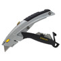 Stanley Curved Quick-Change Utility Knife, Stainless Steel Retractable Blade, 3 Blades, 6.5" Metal Handle, Black/Chrome