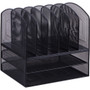 Lorell Mesh Desk Organizer - 8 Compartment(s) - Sturdy - Powder Coated - Black - Steel
