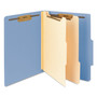 Smead Top Tab Classification Folders, Six SafeSHIELD Fasteners, 2" Expansion, 2 Dividers, Letter Size, Blue Exterior, 10/Box