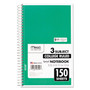 Mead Spiral Notebook, 3-Subject, Medium/College Rule, Randomly Assorted Cover Color, (150) 9.5 x 5.5 Sheets