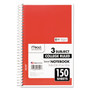 Mead Spiral Notebook, 3-Subject, Medium/College Rule, Randomly Assorted Cover Color, (150) 9.5 x 5.5 Sheets