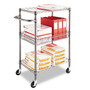 Alera Three-Tier Wire Cart with Basket, Metal, 2 Shelves, 1 Bin, 500 lb Capacity, 28" x 16" x 39", Black Anthracite
