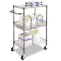 Alera Three-Tier Wire Cart with Basket, Metal, 2 Shelves, 1 Bin, 500 lb Capacity, 28" x 16" x 39", Black Anthracite (ALESW342416BA) View Product Image