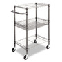 Alera Three-Tier Wire Cart with Basket, Metal, 2 Shelves, 1 Bin, 500 lb Capacity, 28" x 16" x 39", Black Anthracite (ALESW342416BA) View Product Image