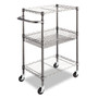 Alera Three-Tier Wire Cart with Basket, Metal, 2 Shelves, 1 Bin, 500 lb Capacity, 28" x 16" x 39", Black Anthracite
