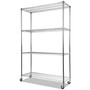 Alera NSF Certified 4-Shelf Wire Shelving Kit with Casters, 48w x 18d x 72h, Silver