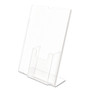 deflecto Superior Image Slanted Sign Holder with Front Pocket, 9w x 4.5d x 10.75h, Clear