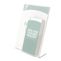 deflecto Superior Image Slanted Sign Holder with Front Pocket, 9w x 4.5d x 10.75h, Clear