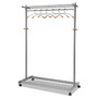 Alba Garment Racks, Two-Sided, 2-Shelf Coat Rack, 6 Hanger/6 Hook, 44.8w x 21.67d x 70.8h, Silver/Wood