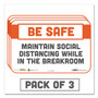 Tabbies BeSafe Messaging Repositionable Wall/Door Signs, 9 x 6, Maintain Social Distancing While In The Breakroom, White, 3/Pack