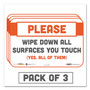 Tabbies BeSafe Messaging Repositionable Wall/Door Signs, 9 x 6, Please Wipe Down All Surfaces You Touch, White, 3/Pack