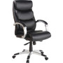 Lorell Executive High-back Chair with Flexing Arms - Powder Coated Frame Color - 5-star Base - Black, Silver - Bonded Leather