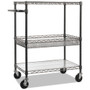 Alera Three-Tier Wire Cart with Basket, Metal, 2 Shelves, 1 Bin, 500 lb Capacity, 34" x 18" x 40", Black Anthracite (ALESW543018BA) View Product Image