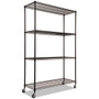 Alera NSF Certified 4-Shelf Wire Shelving Kit with Casters, 48w x 18d x 72h, Black