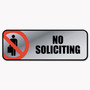 COSCO Brushed Metal Office Sign, No Soliciting, 9 x 3, Silver/Red (COS098208) View Product Image