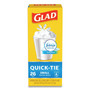 Glad OdorShield Quick-Tie Small Trash Bags, Tie-Flap, 4 gal, Febreze Fresh Clean Scent, 8 x 18, White, 26 Bags/Box, 6 Boxes/Carton