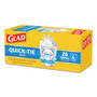 Glad OdorShield Quick-Tie Small Trash Bags, Tie-Flap, 4 gal, Febreze Fresh Clean Scent, 8 x 18, White, 26 Bags/Box, 6 Boxes/Carton