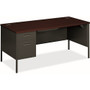 HON Metro Pedestal Desk - 29.5" Height x 66" Width x 30" Depth, x 1" Thickness Top - 2 x Box, File, Storage Drawer(s) - Double Pedestal on Left Side - Material: Steel - Finish: Mahogany Laminate, Charcoal