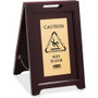 Rubbermaid Commercial Brass Plaque Wooden Caution Sign - Print/Message "Caution" , "Attention" , "Cuidado" , "Wet Floor" - 15" Width x 23.5" Height x 16.2" Depth - Rectangular Shape - Black Print/Message Color - Double Sided