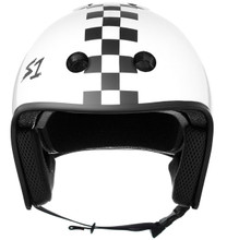 This is a S1 Lifer Helmet with a retro moto helmet look. 
Lightweight, Great fit and fully certified for skate and bike
ASTM Multiple Impact certified
CPSC High Impact certified