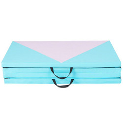 4-Panel PU Leather Folding Exercise Gym Mat with Hook and Loop Fasteners-Pink & Blue - Color: Pink 