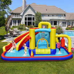 7-in-1 Inflatable Water Slide Bounce Castle with Splash Pool and Climbing Wall without Blower - Col
