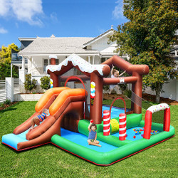 Kids Inflatable Bounce House Jumping Castle Slide Climber Bouncer with 550W Blower - Color: Multico