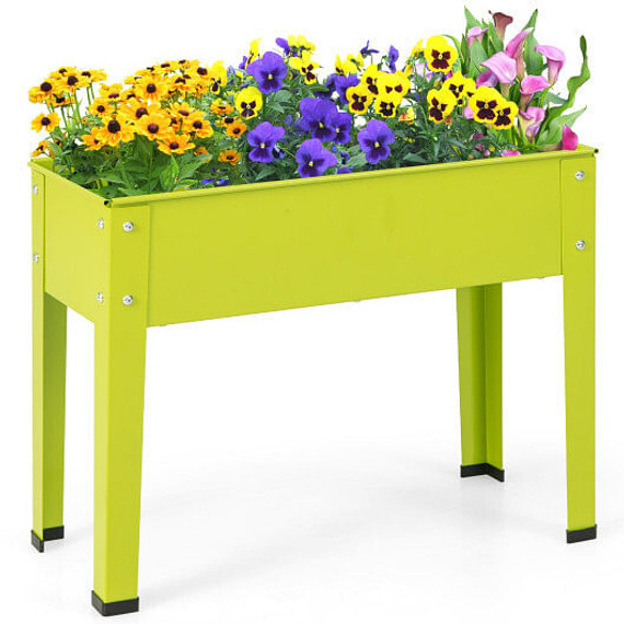 Metal Raised Garden Bed with Legs and Drainage Hole-24 x 11 x 18 inches