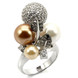 0W296 - Rhodium + Ruthenium Brass Ring with Synthetic Pearl in Multi Color