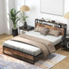 Full/Queen Bed Frame with 2-Tier Storage Headboard and Charging Station-Queen Size