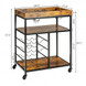 3-Tier Wood Rolling Kitchen Serving Cart with 9 Wine Bottles Rack Metal Frame-Rustic Brown