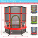 55 Inch Kids Recreational Trampoline Bouncing Jumping Mat with Enclosure Net-Red - Color: Red