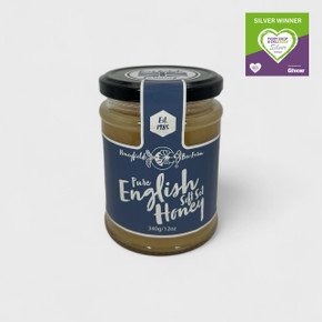 Pure English Soft Set Honey 340g jar with Award logos